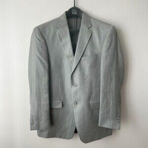 Jos A Bank Grey 40R Linen Silk Sport Coat Suit Jacket Tailored Fit Herringbone